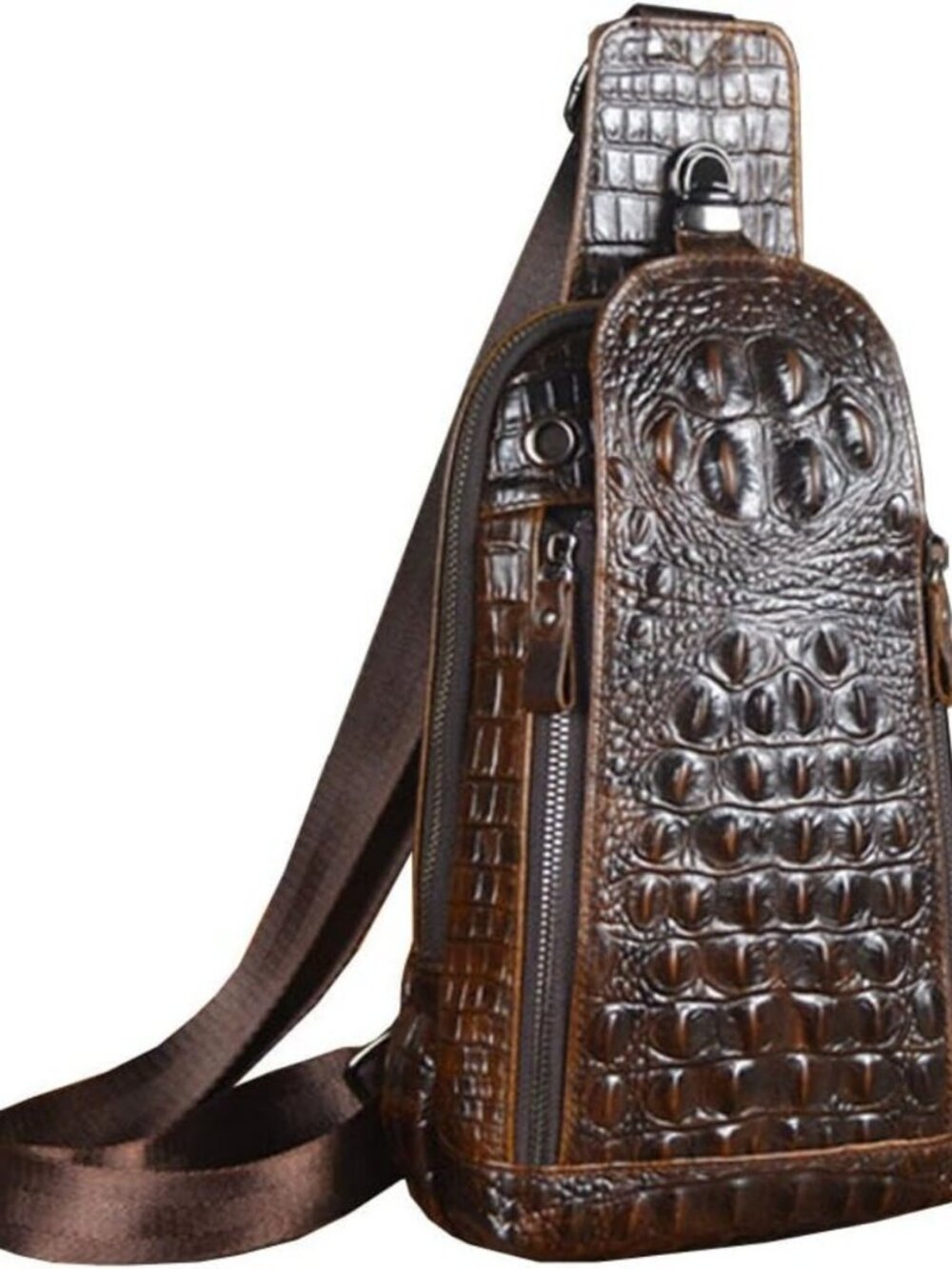 Genuine Leather Crocodile Sling Bag for Men - Travel, Hiking, Outdoor Chest Pack
